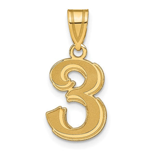 14k Yellow Gold Polished Etched Number 3 Pendant