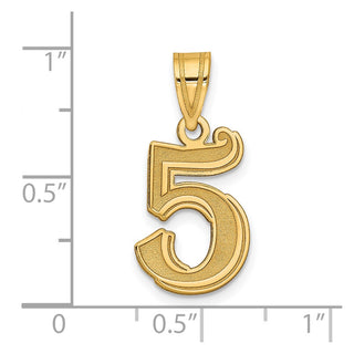 14k Yellow Gold Polished Etched Number 5 Pendant