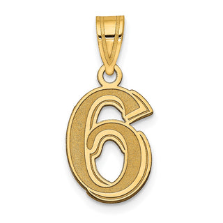 14k Yellow Gold Polished Etched Number 6 Pendant