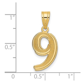 14k Yellow Gold Polished Etched Number 9 Pendant