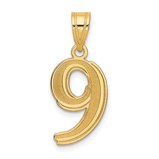 14k Yellow Gold Polished Etched Number 9 Pendant