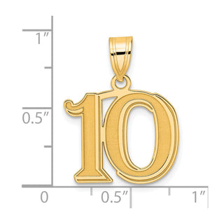 14k Yellow Gold Polished Etched Number 10 Pendant