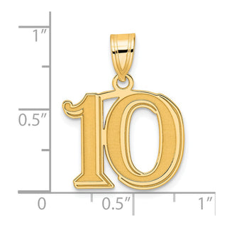 14k Yellow Gold Polished Etched Number 10 Pendant