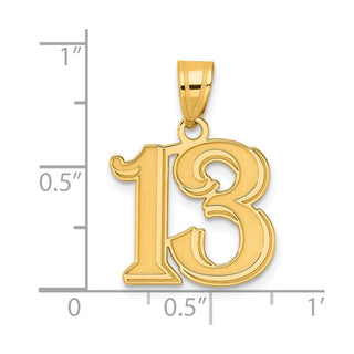 14k Yellow Gold Polished Etched Number 13 Pendant