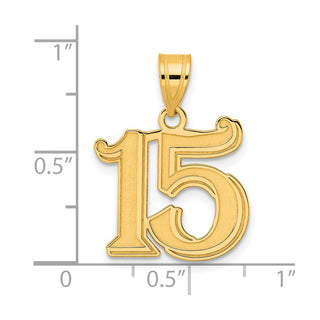 14k Yellow Gold Polished Etched Number 15 Pendant