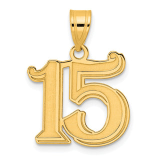 14k Yellow Gold Polished Etched Number 15 Pendant