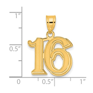 14k Yellow Gold Polished Etched Number 16 Pendant