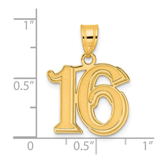 14k Yellow Gold Polished Etched Number 16 Pendant