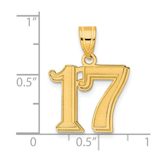 14k Yellow Gold Polished Etched Number 17 Pendant