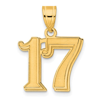 14k Yellow Gold Polished Etched Number 17 Pendant