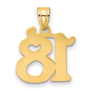 14k Yellow Gold Polished Etched Number 18 Pendant