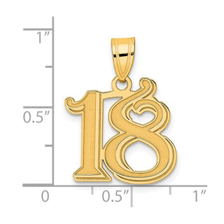 14k Yellow Gold Polished Etched Number 18 Pendant
