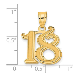 14k Yellow Gold Polished Etched Number 18 Pendant