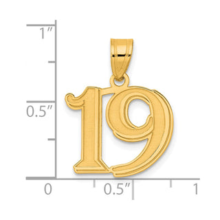 14k Yellow Gold Polished Etched Number 19 Pendant