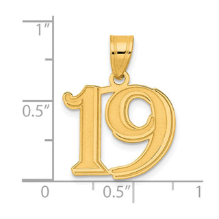 14k Yellow Gold Polished Etched Number 19 Pendant