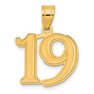 14k Yellow Gold Polished Etched Number 19 Pendant