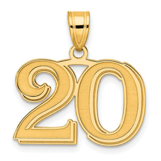 14k Yellow Gold Polished Etched Number 20 Pendant