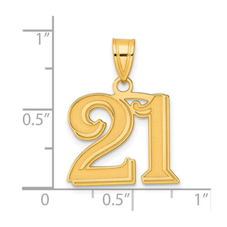 14k Yellow Gold Polished Etched Number 21 Pendant