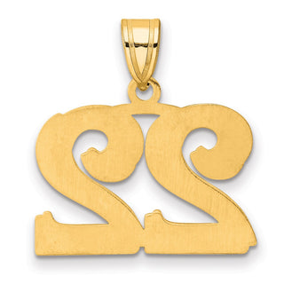14k Yellow Gold Polished Etched Number 22 Pendant