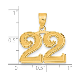 14k Yellow Gold Polished Etched Number 22 Pendant