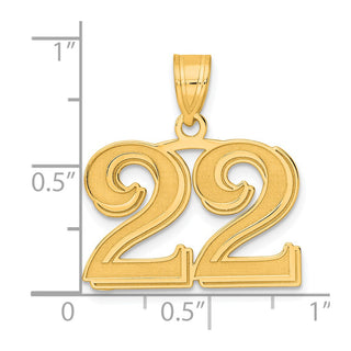14k Yellow Gold Polished Etched Number 22 Pendant