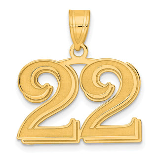 14k Yellow Gold Polished Etched Number 22 Pendant
