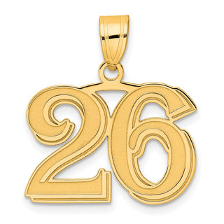 14k Yellow Gold Polished Etched Number 26 Pendant
