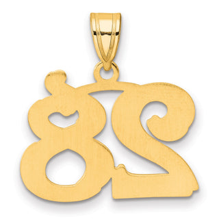14k Yellow Gold Polished Etched Number 28 Pendant