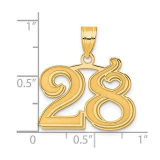 14k Yellow Gold Polished Etched Number 28 Pendant