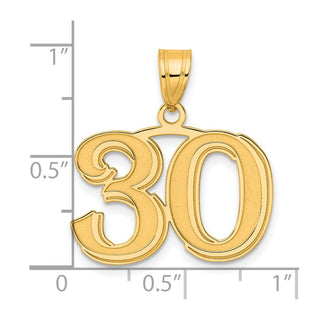 14k Yellow Gold Polished Etched Number 30 Pendant