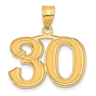 14k Yellow Gold Polished Etched Number 30 Pendant