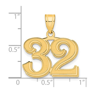 14k Yellow Gold Polished Etched Number 32 Pendant