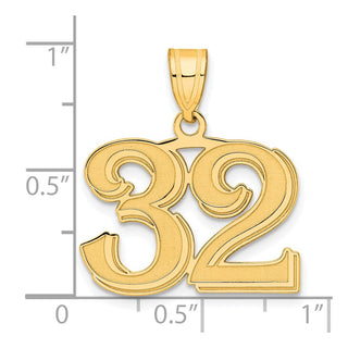 14k Yellow Gold Polished Etched Number 32 Pendant
