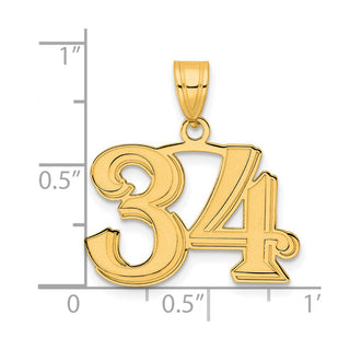 14k Yellow Gold Polished Etched Number 34 Pendant