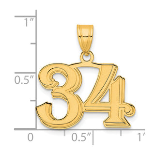 14k Yellow Gold Polished Etched Number 34 Pendant
