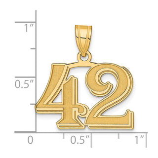 14k Yellow Gold Polished Etched Number 42 Pendant