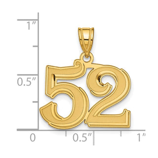 14k Yellow Gold Polished Etched Number 52 Pendant