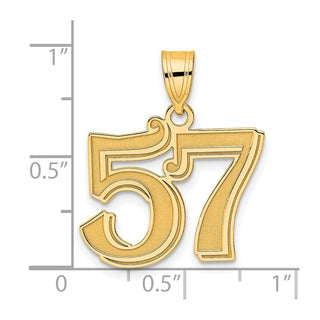 14k Yellow Gold Polished Etched Number 57 Pendant