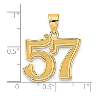 14k Yellow Gold Polished Etched Number 57 Pendant