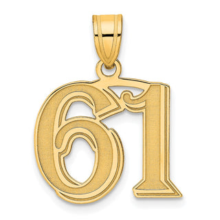 14k Yellow Gold Polished Etched Number 61 Pendant