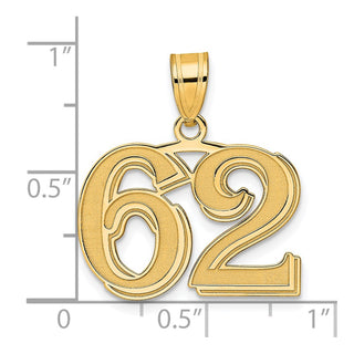 14k Yellow Gold Polished Etched Number 62 Pendant
