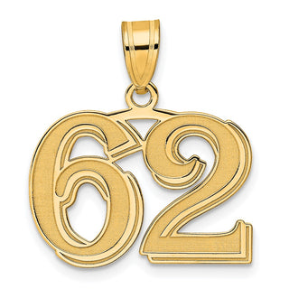 14k Yellow Gold Polished Etched Number 62 Pendant