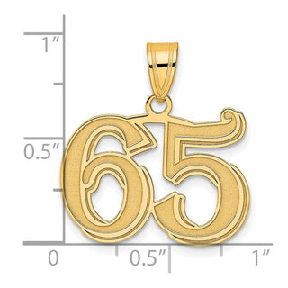 14k Yellow Gold Polished Etched Number 65 Pendant