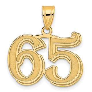 14k Yellow Gold Polished Etched Number 65 Pendant