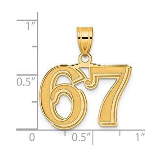 14k Yellow Gold Polished Etched Number 67 Pendant