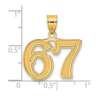 14k Yellow Gold Polished Etched Number 67 Pendant