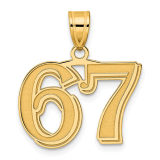 14k Yellow Gold Polished Etched Number 67 Pendant