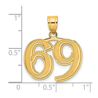 14k Yellow Gold Polished Etched Number 69 Pendant