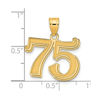 14k Yellow Gold Polished Etched Number 75 Pendant
