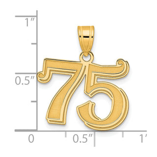 14k Yellow Gold Polished Etched Number 75 Pendant